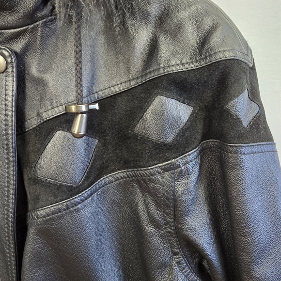 Vintage Black Leather Jacket with Fur Trim - Picture 5 of 15